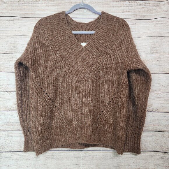 Anthropologie Womens The Korner Cable Knit Sweater Size S/M Brown V Neck - Picture 1 of 16